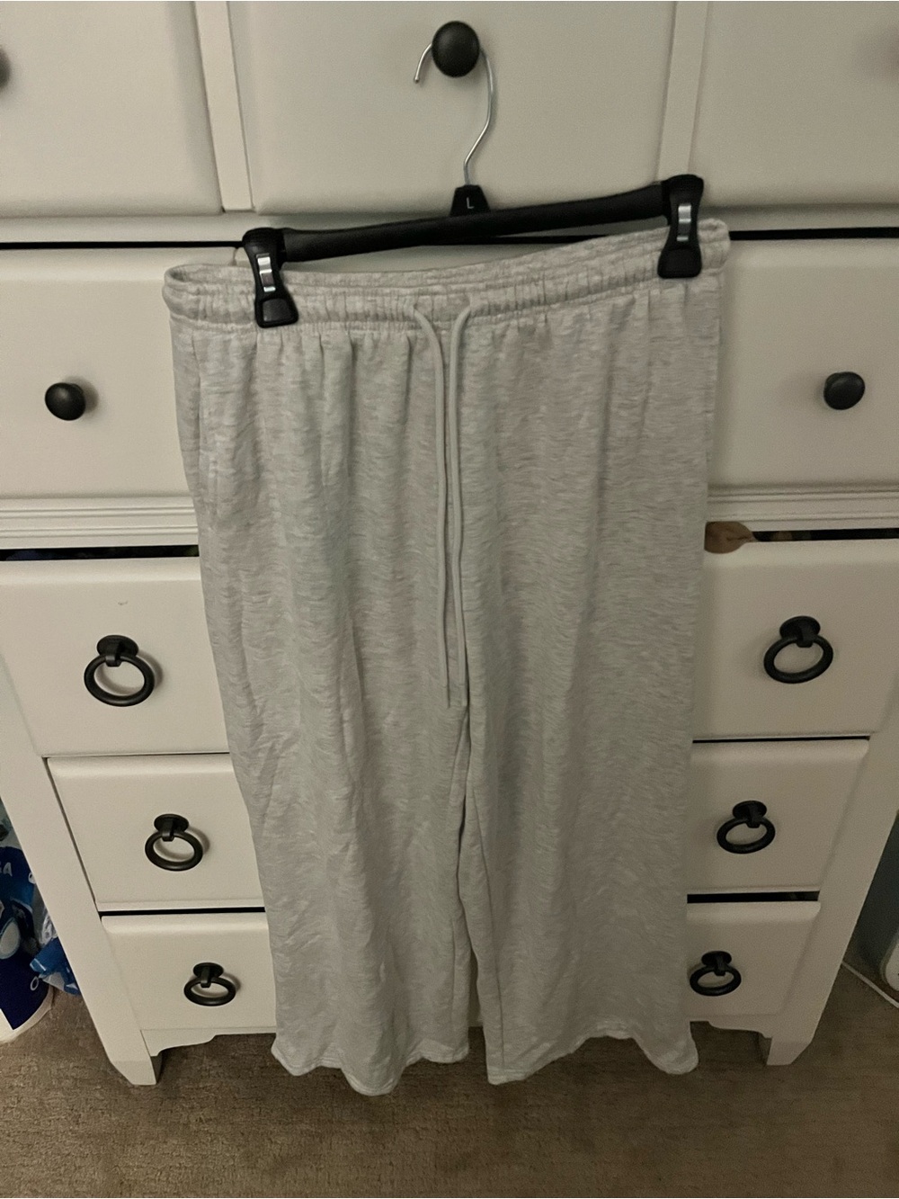 Women's Light Gray Wide-Leg Lounge Joggers with Drawstring